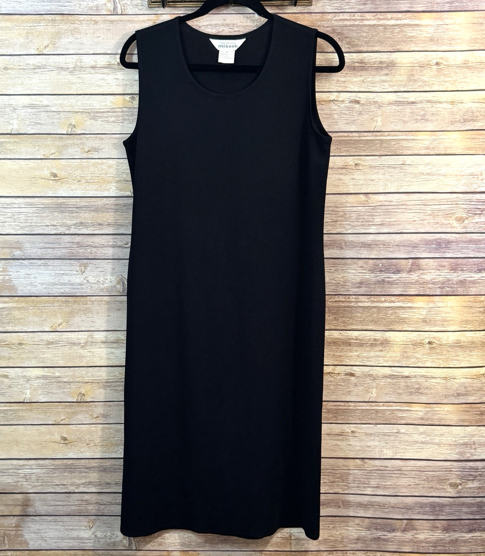 Misook Womens Black Sleeveless Shift Dress M Career Minimalist Classic